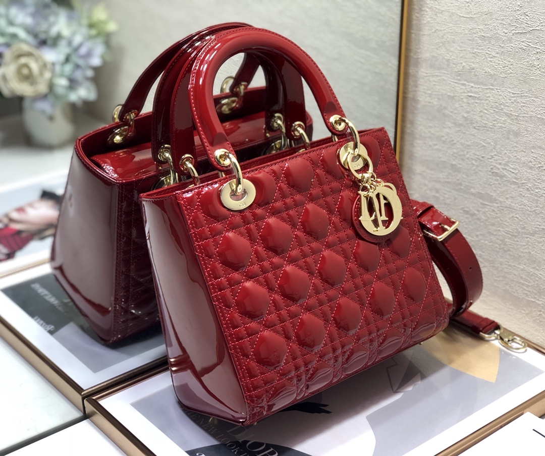 Medium Lady Dior Bag Red Patent Cannage Calfskin